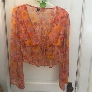 Wild Fable Floral Sheer Top Orange/Pink/Flowers